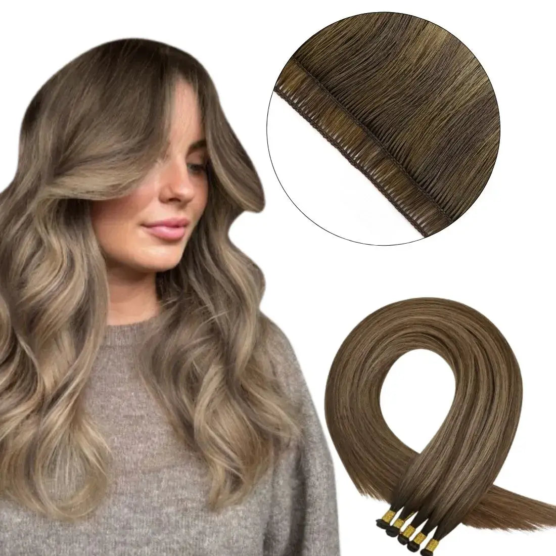 handtied weft hair extension flatter balayage color