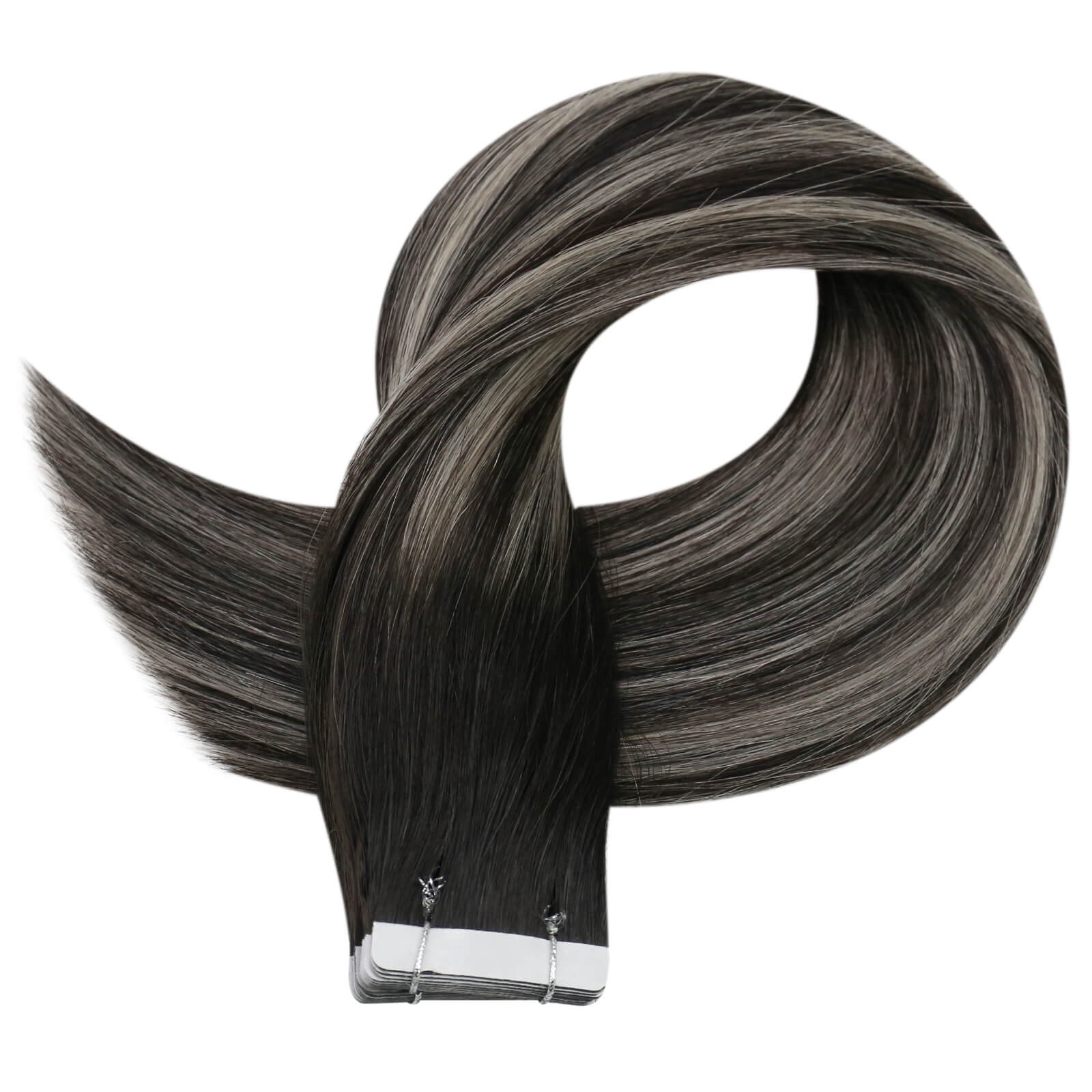 Tape in Hair Extensions Balayage Black With Silver 
