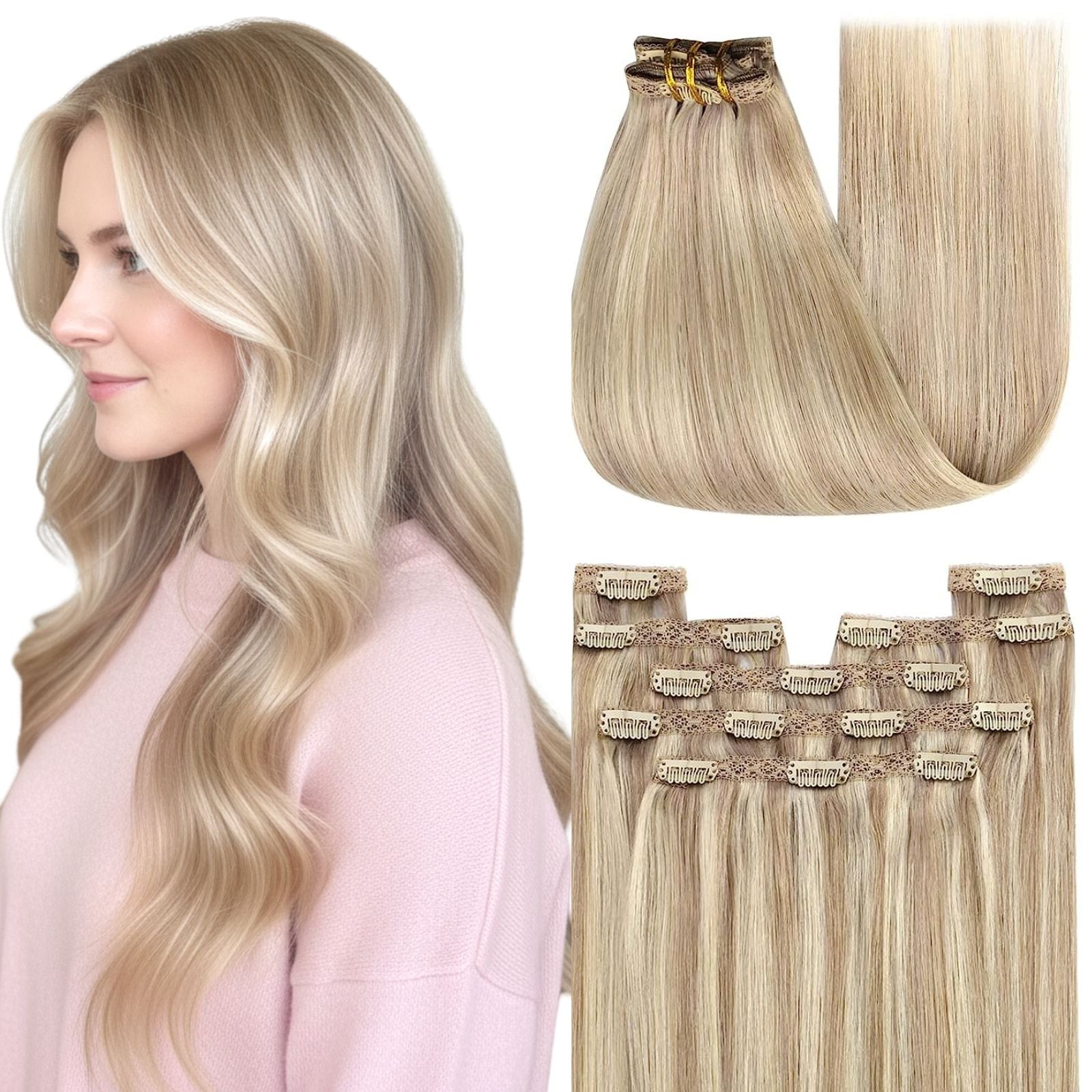 highlight blonde clip in hair extensions