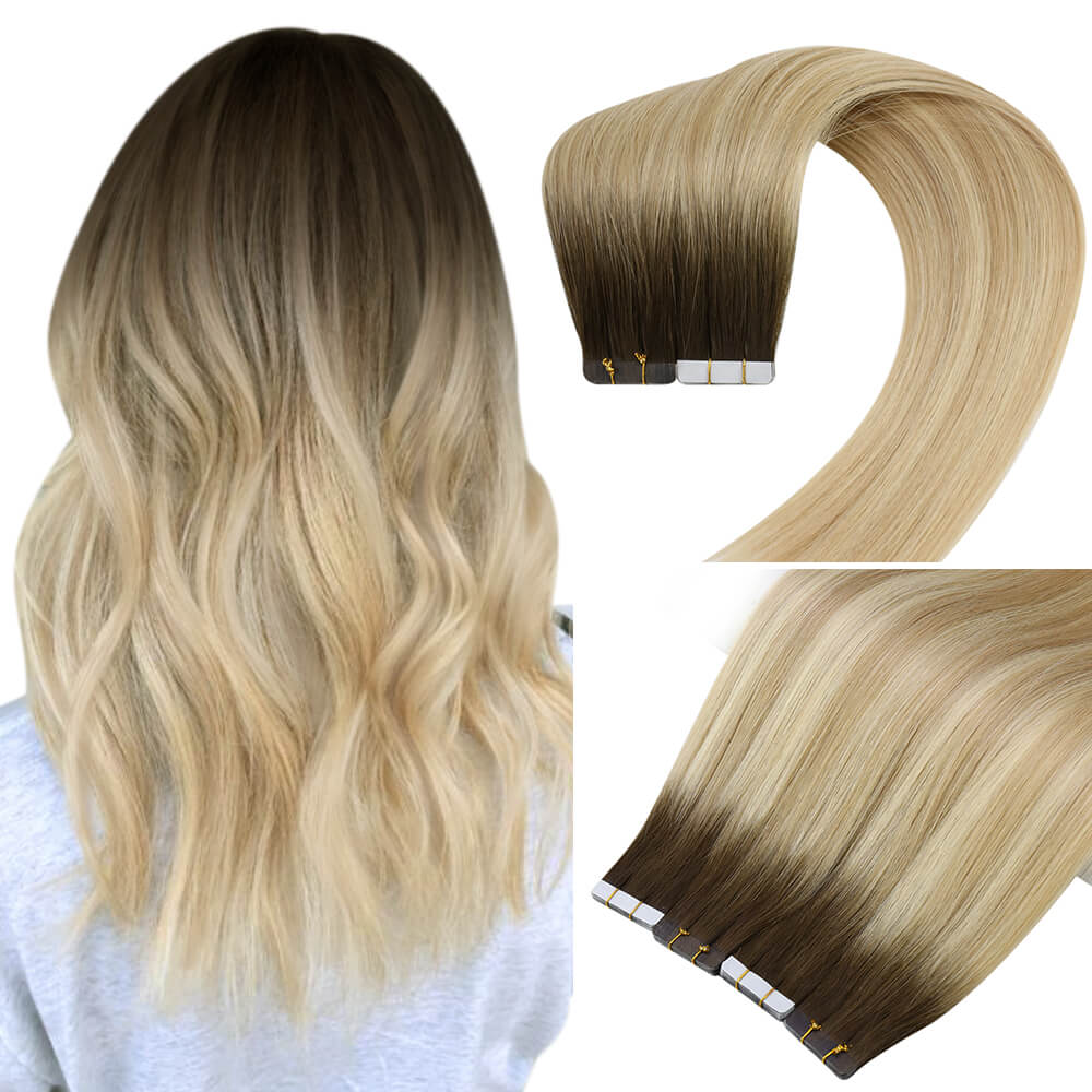 Tape in Hair Extensions Balayage Brown with Blonde