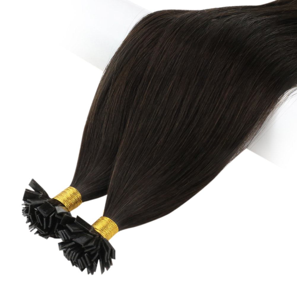 Flat Tip Keratin Protein Human Hair Extensions Dark Brown