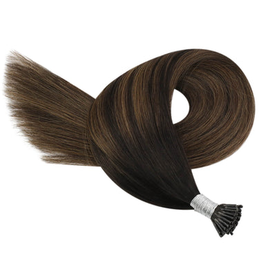 Virgin I Tip Hair Keratin Bond Extensions Balayage Dark Brown #282