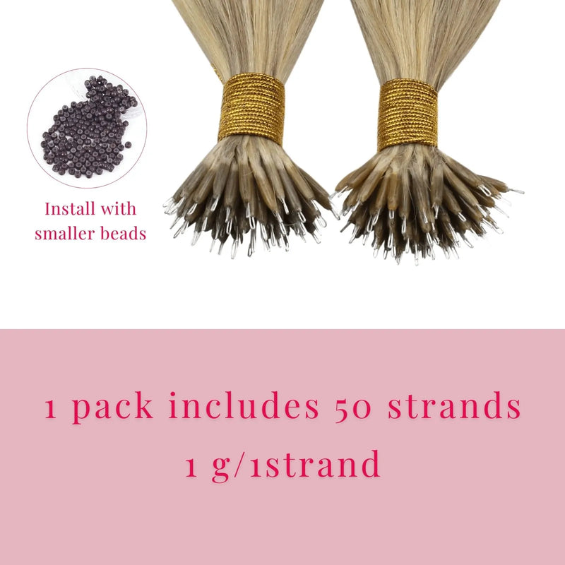 blonde nano beaded human hair extensions