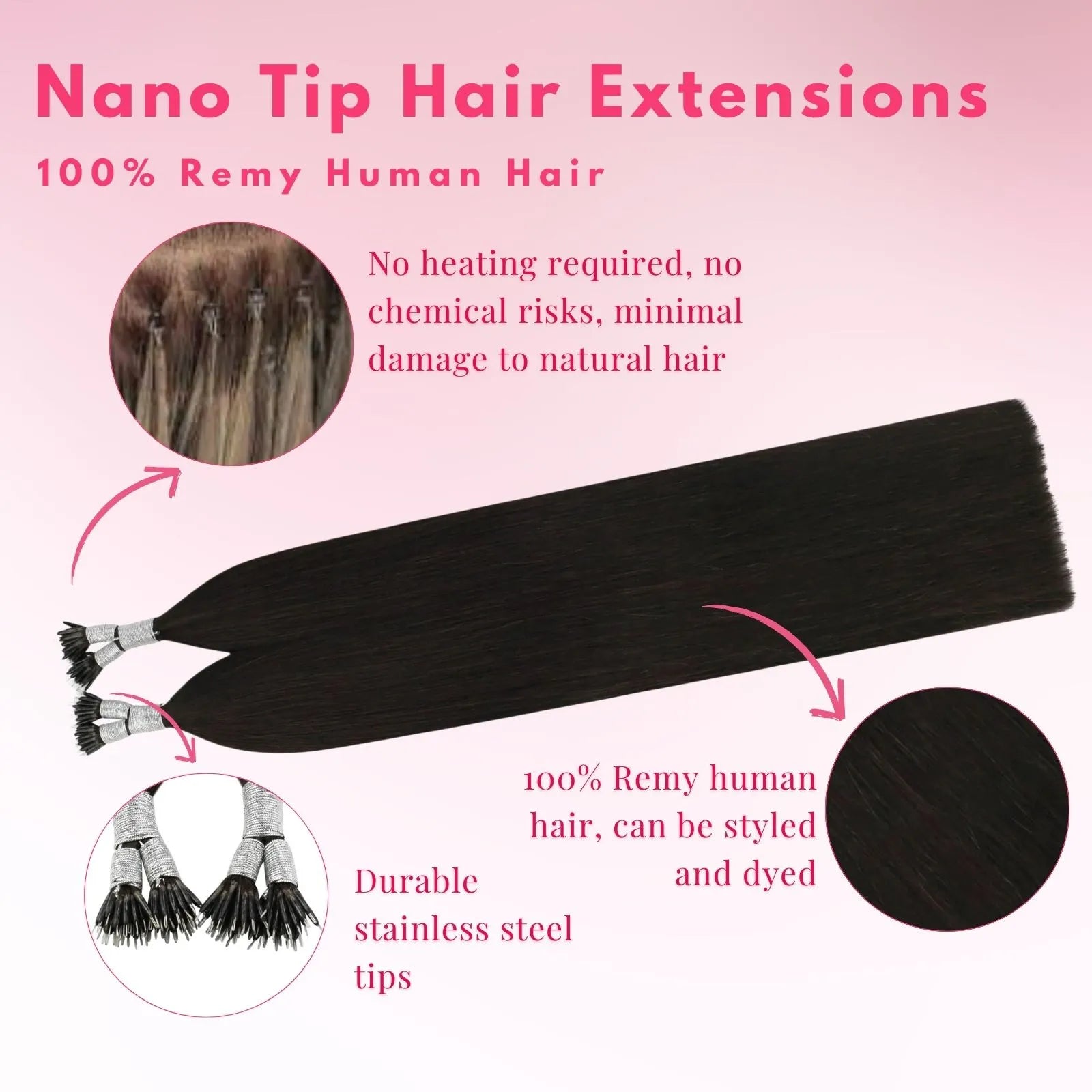 nano beads hair extensions dark brown hair