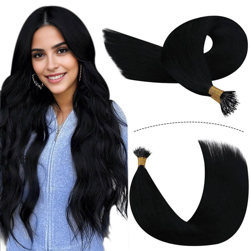 nano ring hair extensions remy human hair jet black