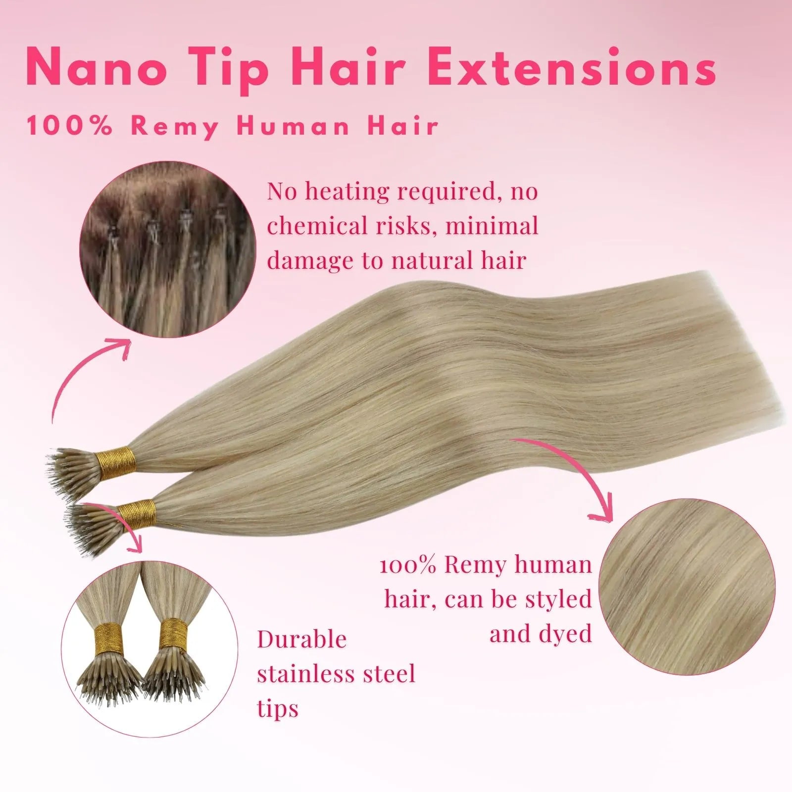 nano beads human hair extensions blonde hair