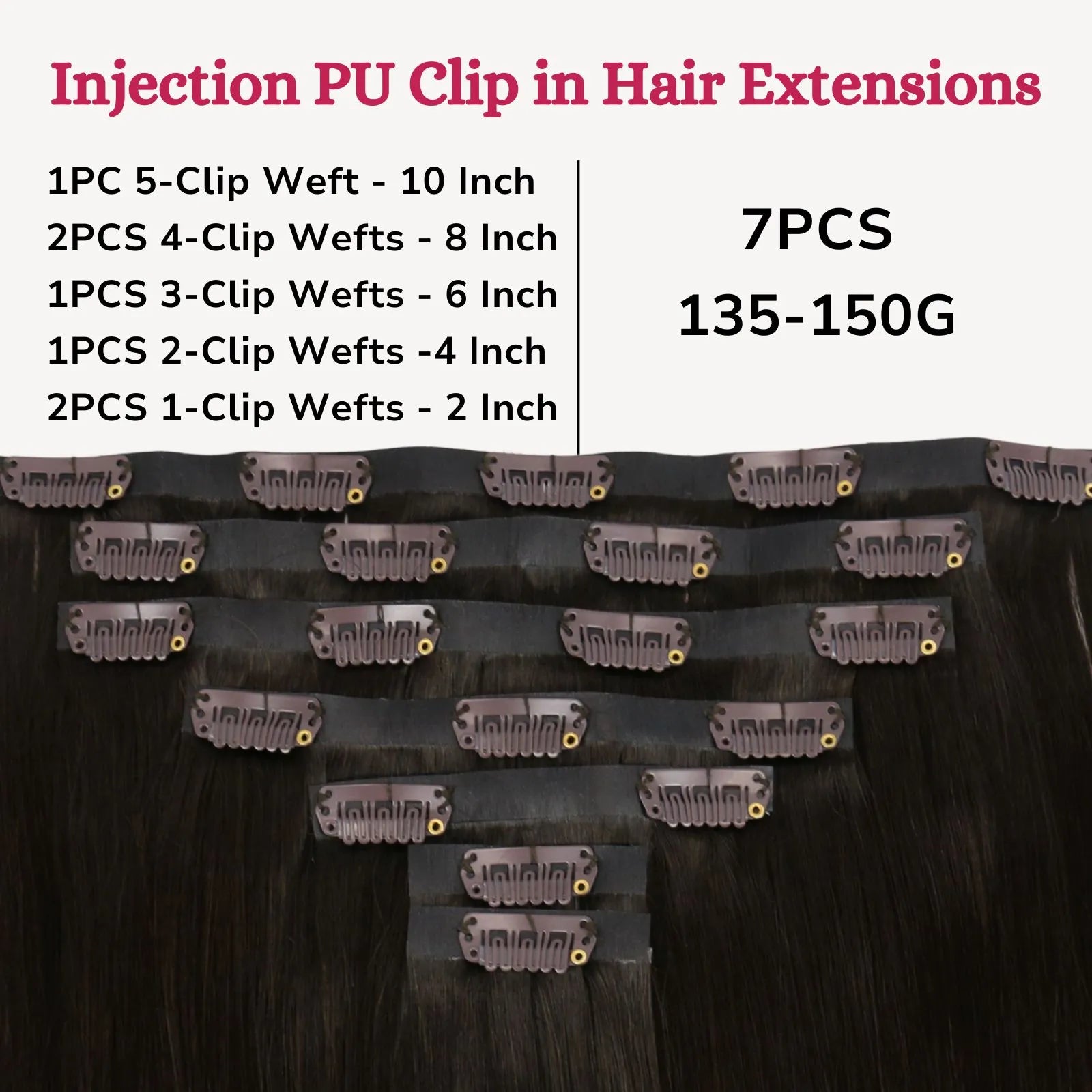 7pcs 150G pu injection clip ins