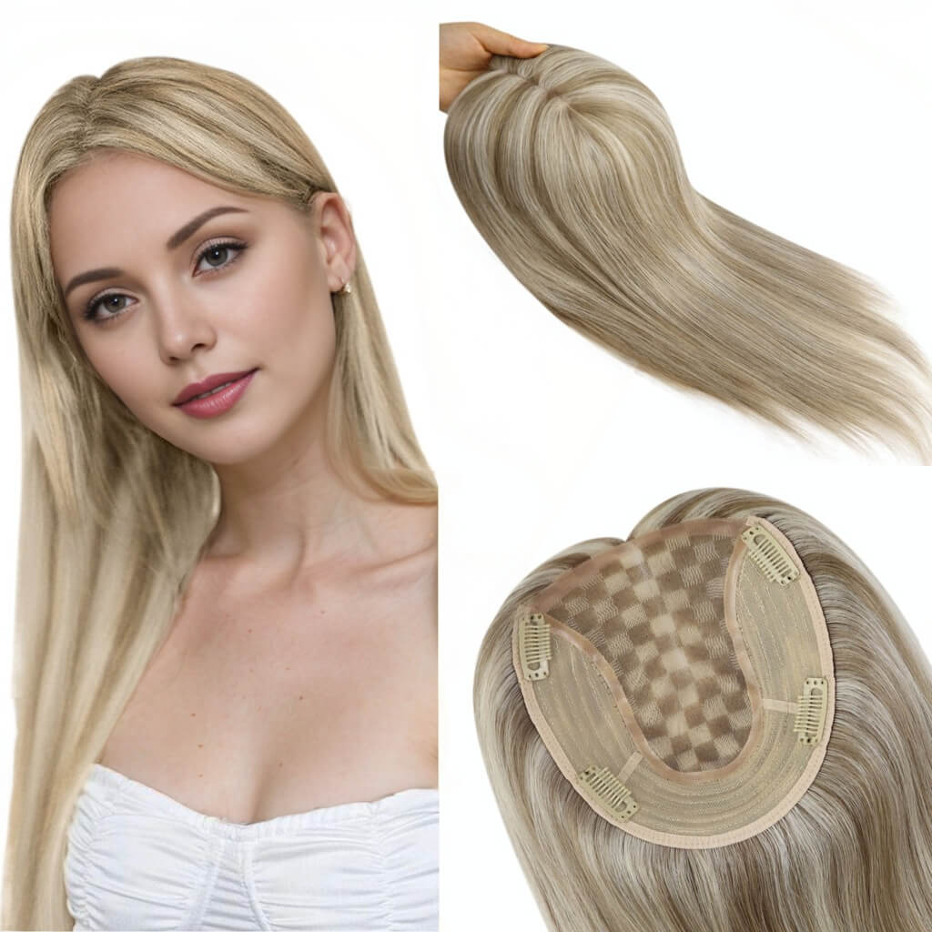 real_human_hair_topper_brown_with_blonde_large_base