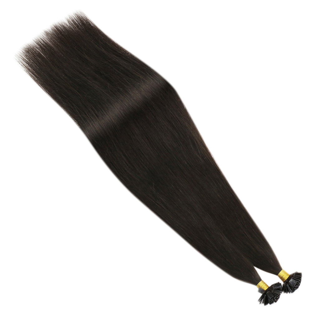Flat Tip Keratin Protein Human Hair Extensions Dark Brown