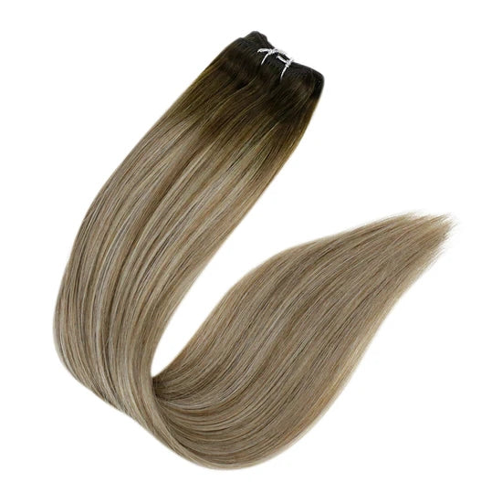 Remy Hair Weft Extensions Human Hair Balayage Brown With Blonde #3/8/22