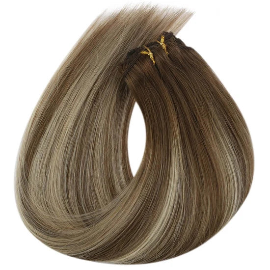 Remy Hair Weft Extensions Human Hair Balayage Brown With Blonde #6/60/6