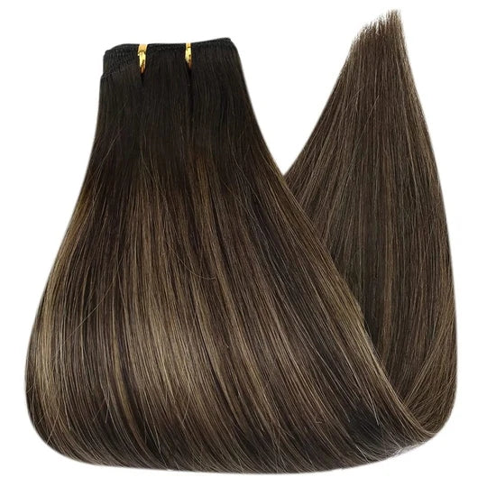 Remy Hair Weft Extensions Human Hair Balayage Brown With Blonde #2/2/6 |Youngsee