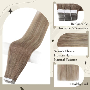 [Buy 1 Get 1 Free] Tape in Balayage Medium Brown Highlighted with Blonde #8/60/18