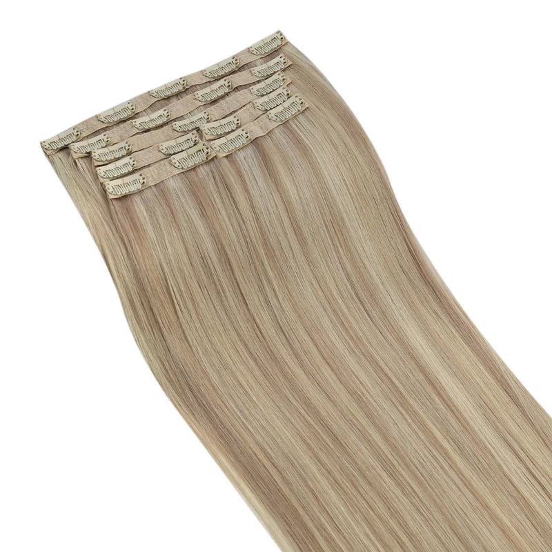 100% real human hair extensions highlighted blonde clip ins