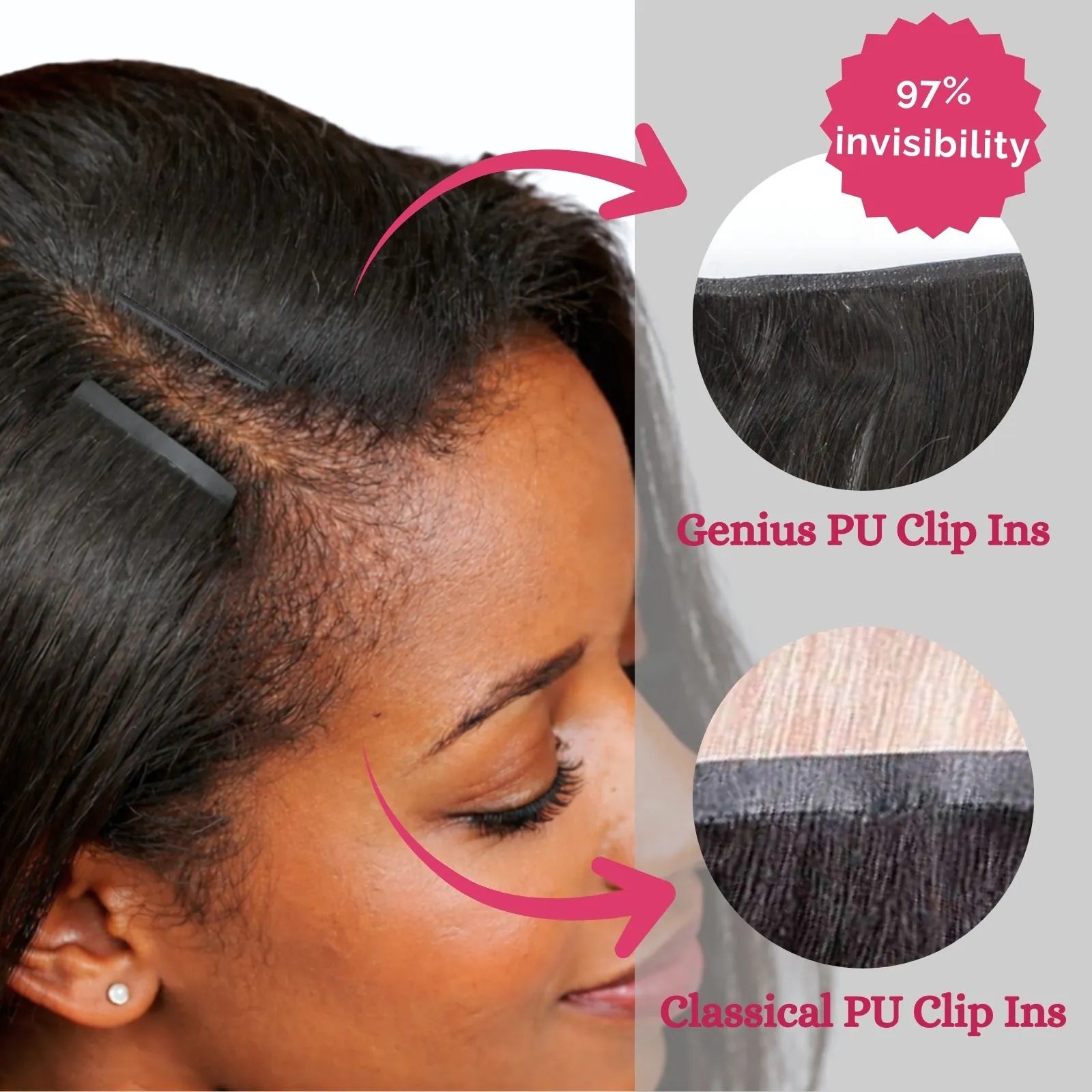 seamless pu  genius clip ins 97%invisibility