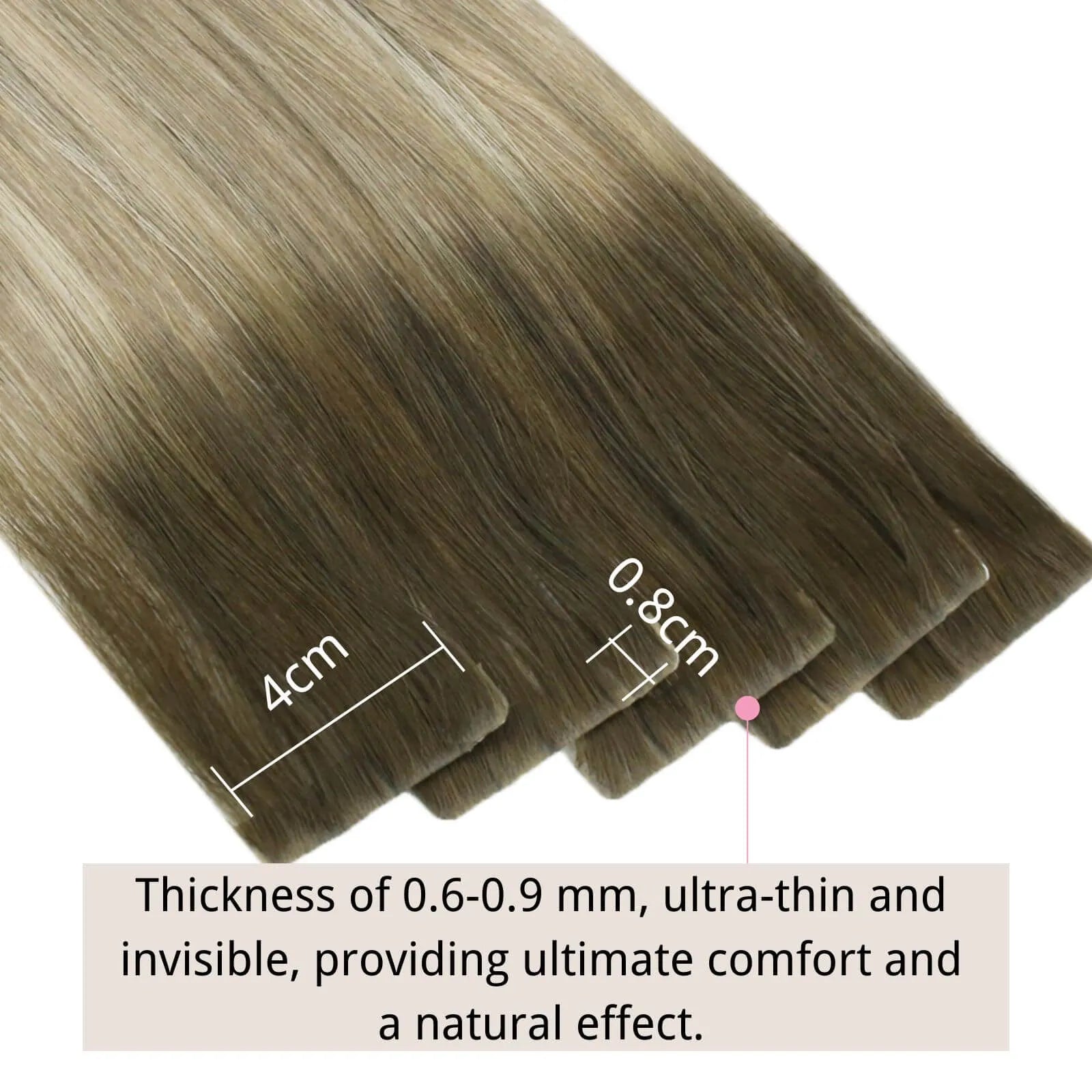 Seamless Injection Tape In Extensions 100% Virgin Human Hair Ash Brown Balayage #4/7/80