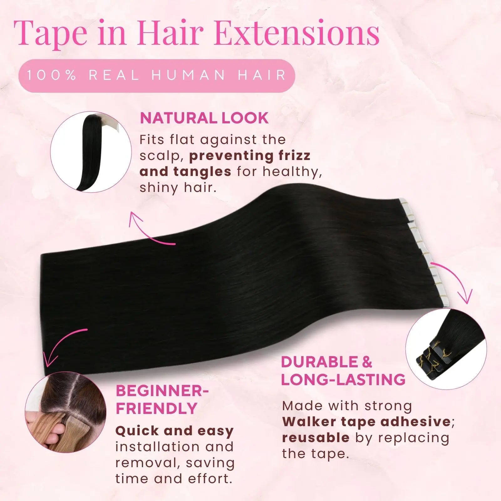 jet black tape in hair extensions
