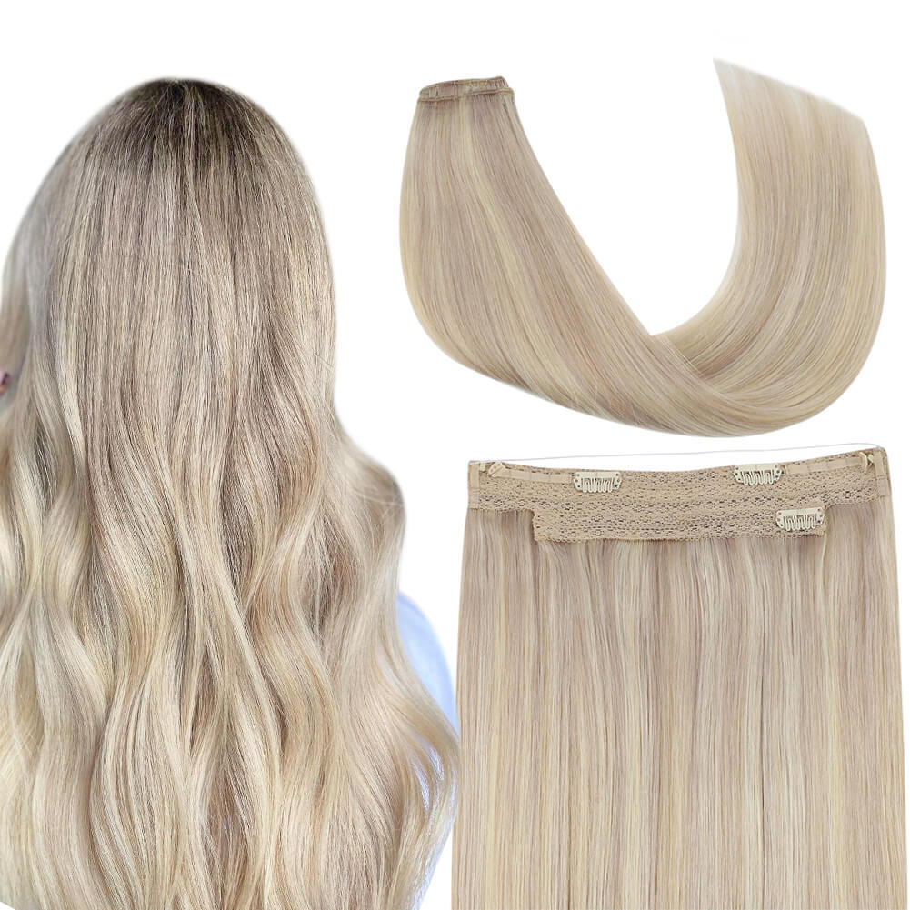 Fish Wire Human Hair Extensions Ash Blonde with Bleach Blonde – youngsee