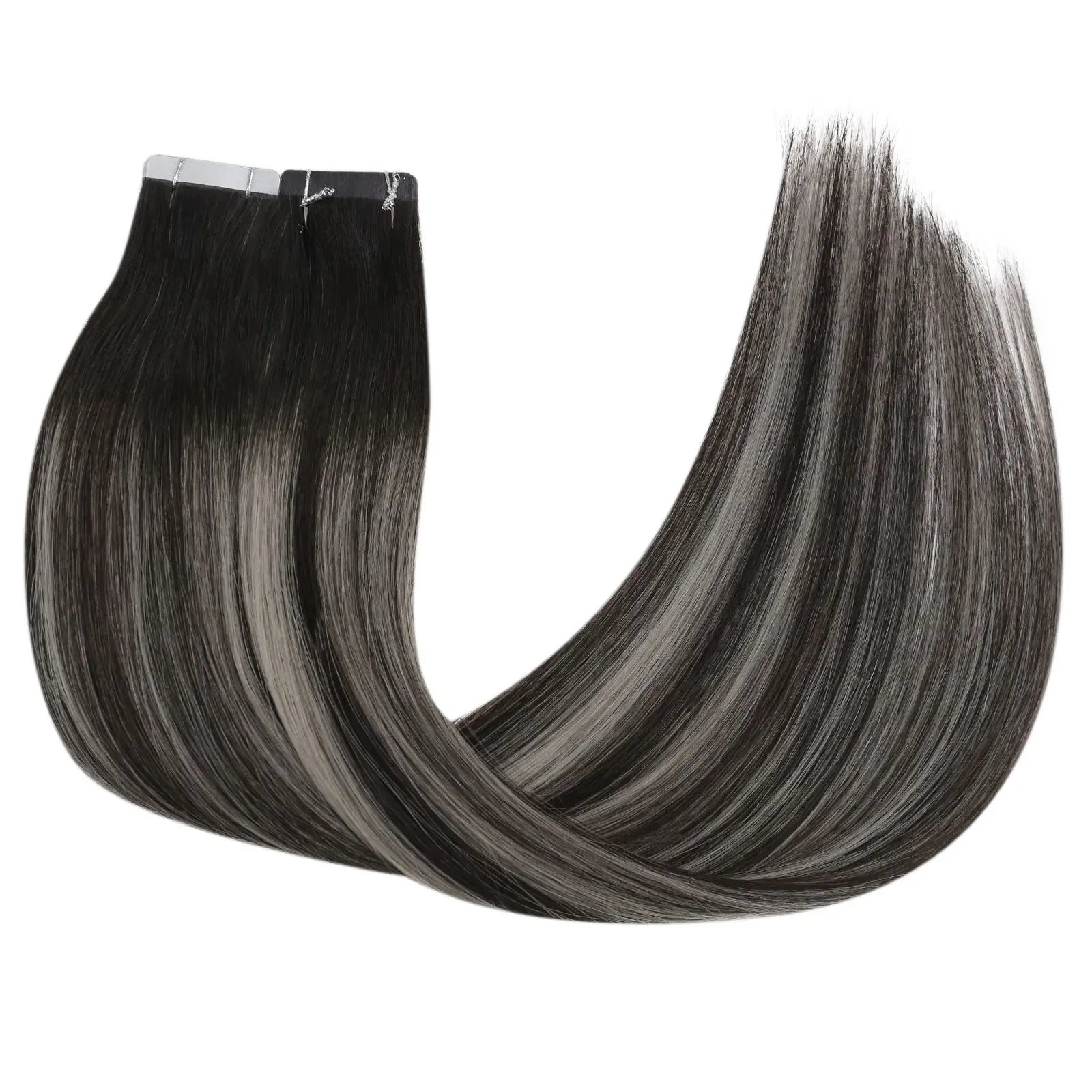 virgin tape in hair extensions black wih silver