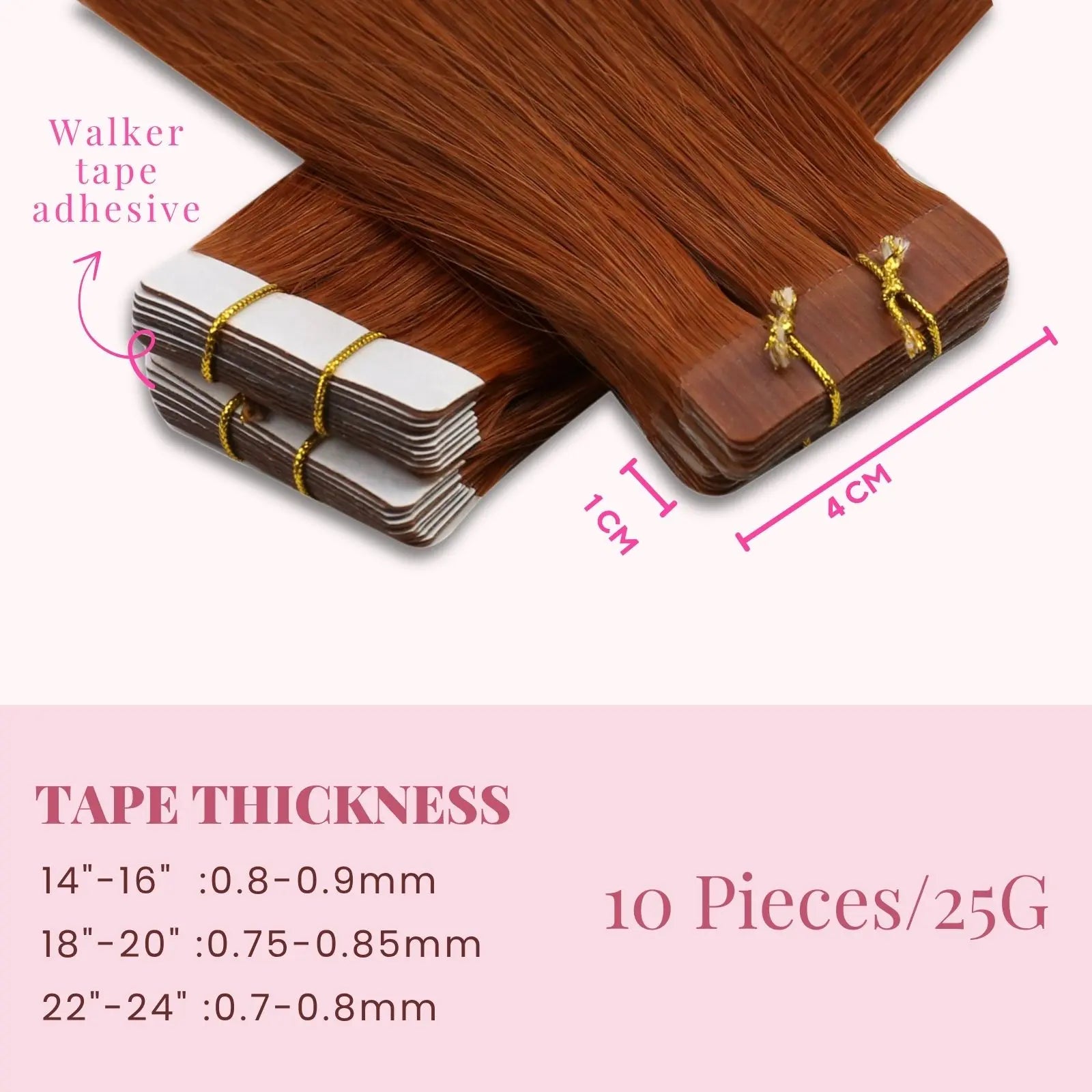 copper red tape in hair extensions