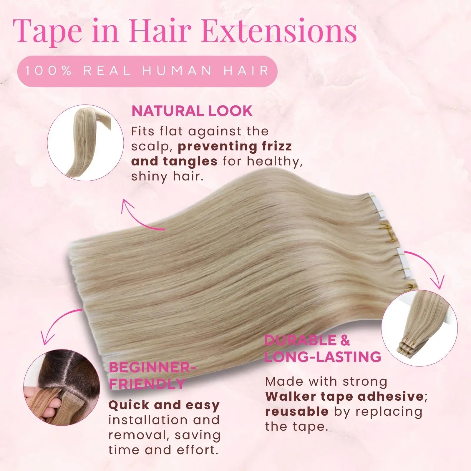 pink blonde highlighted tape in hair extensions