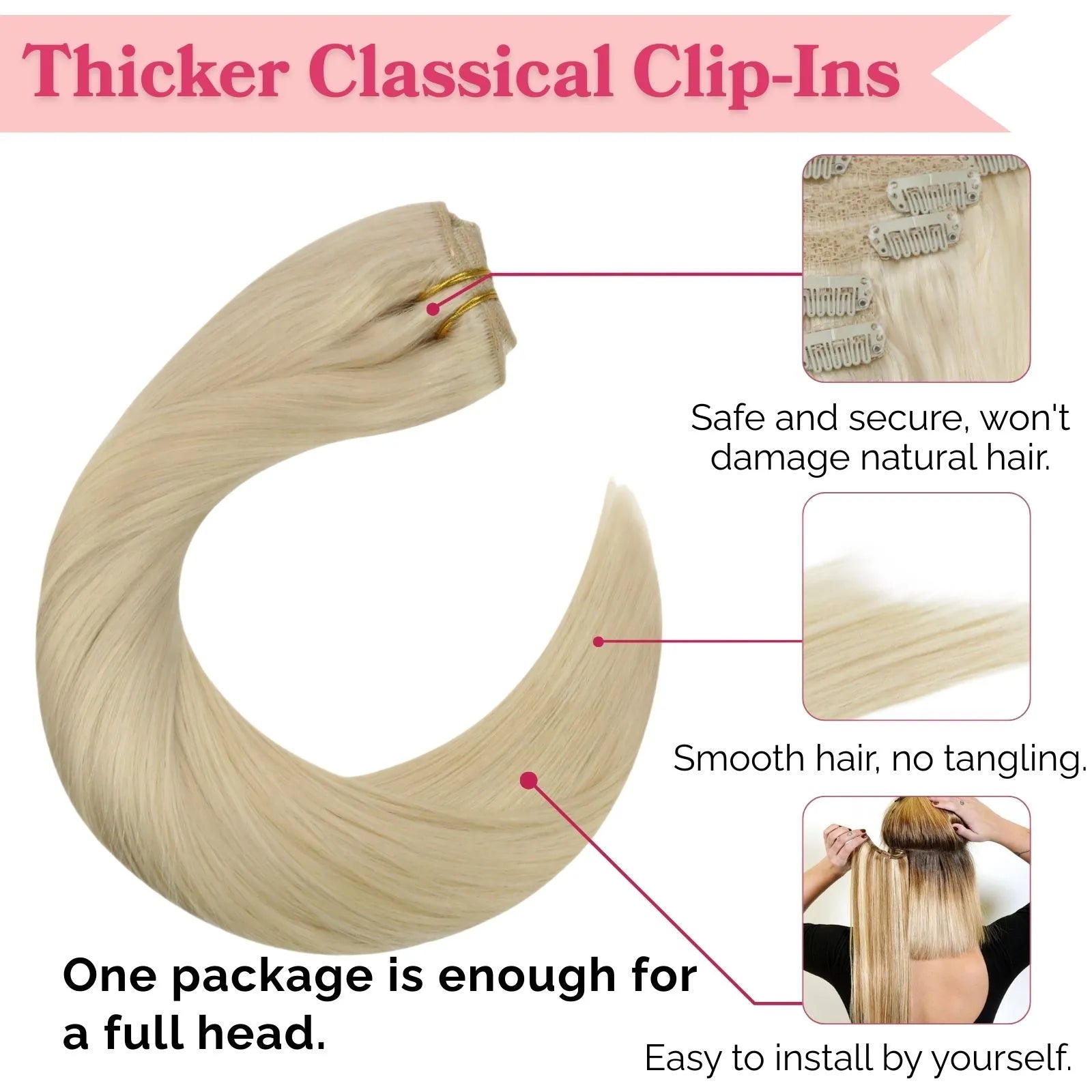 thicker classical clip in hair extensions blonde hair for full head
