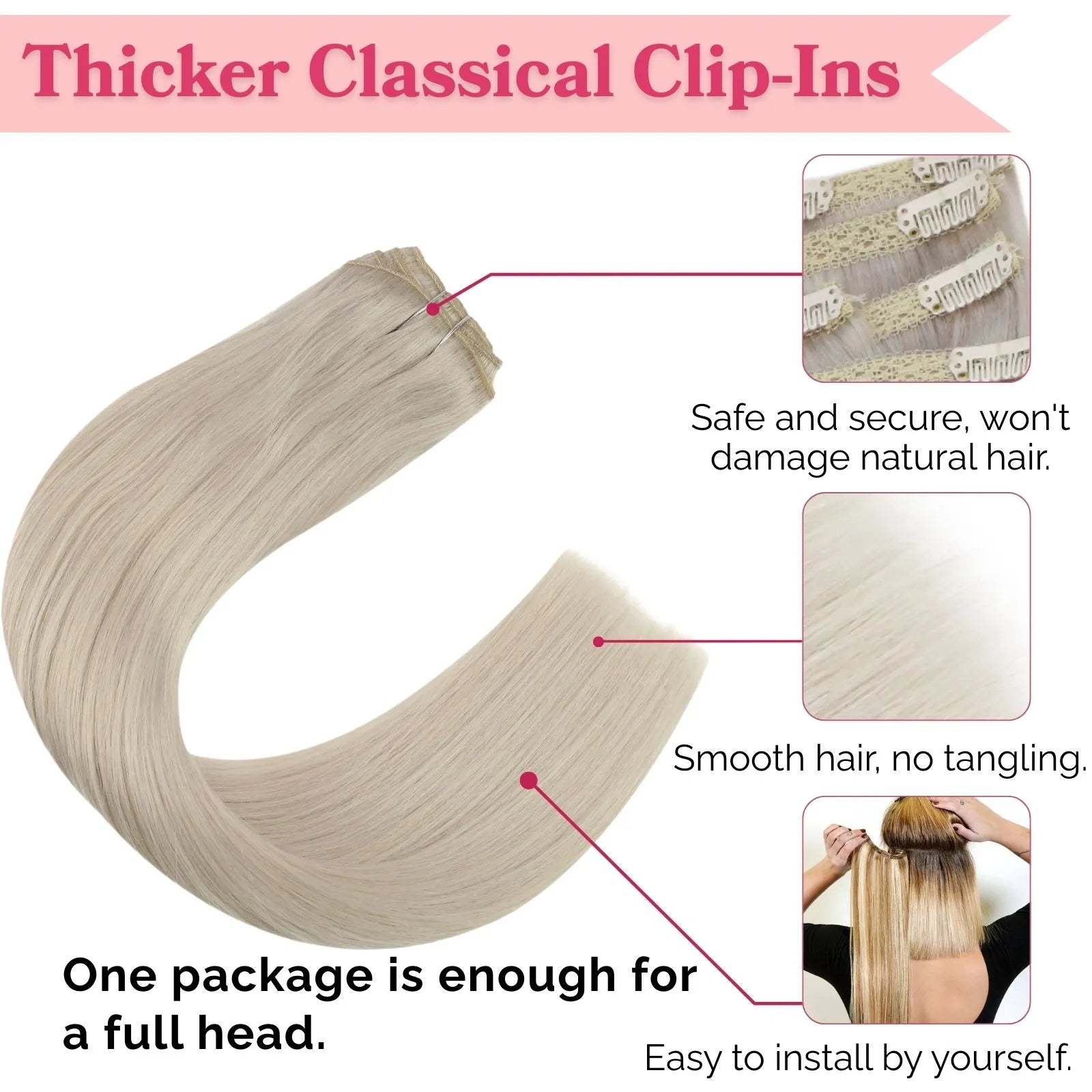 thicker clip in hair extensions blonde hair 150G for full head