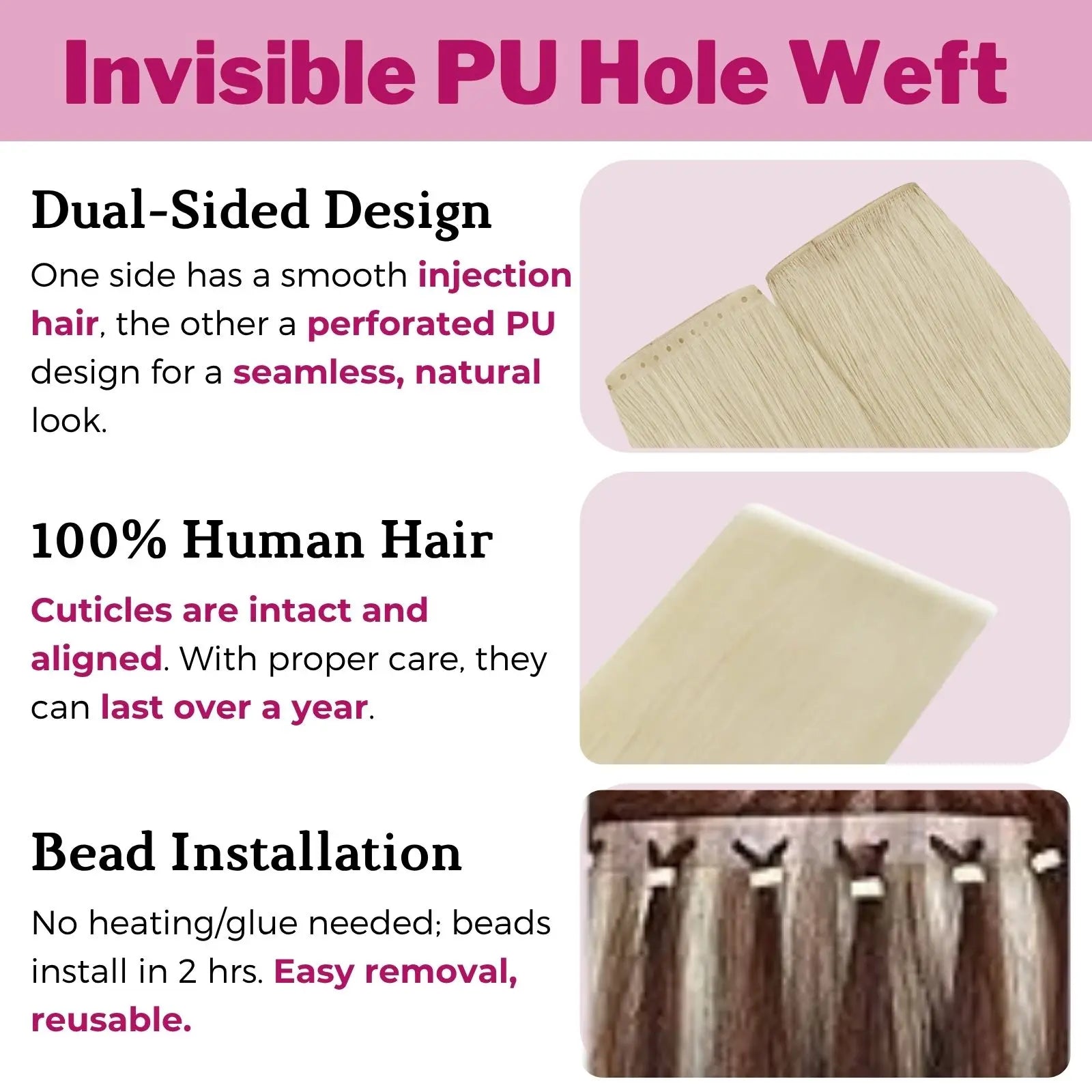 PU Hole Flat Weft XO Invisible Weft Virgin Hair Extensions Light Blonde#60 |YoungSee