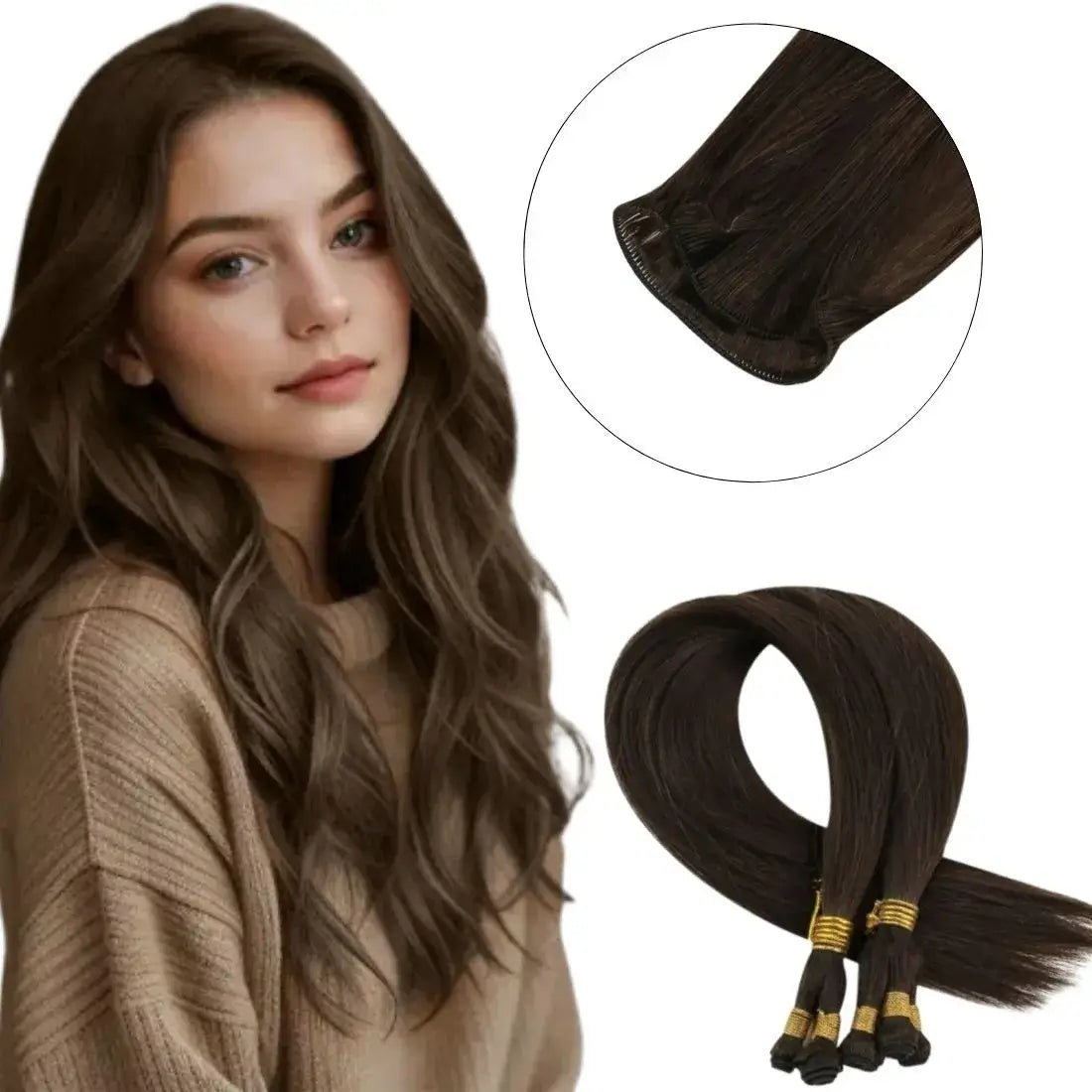 virgin hair bundles dark brown handtied weft