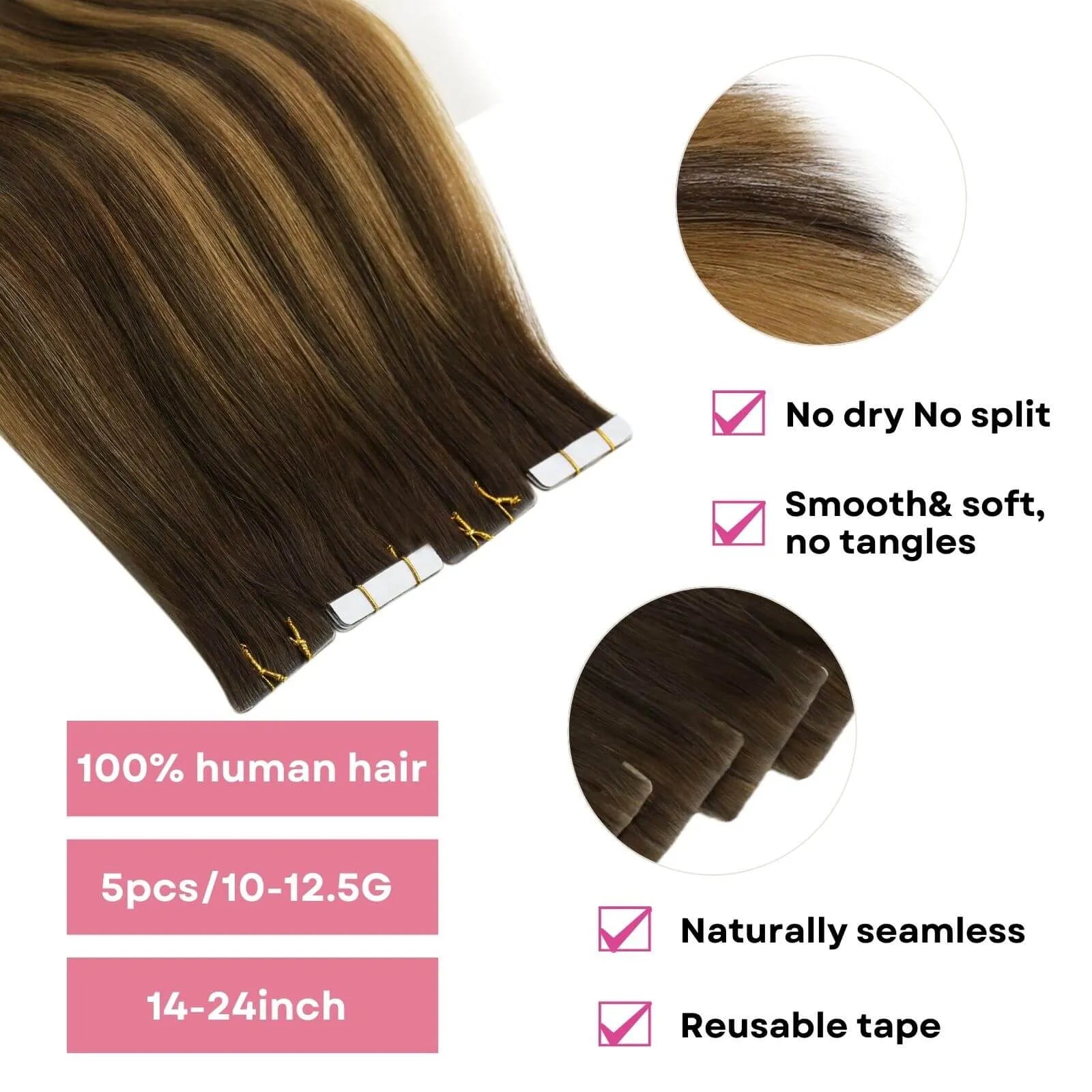 Virgin Hair Injection Tape in Hair Extensions Chocolate Caramel Brown