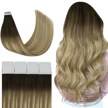 Tape in Hair Extensions Balayage Brown with Blonde 