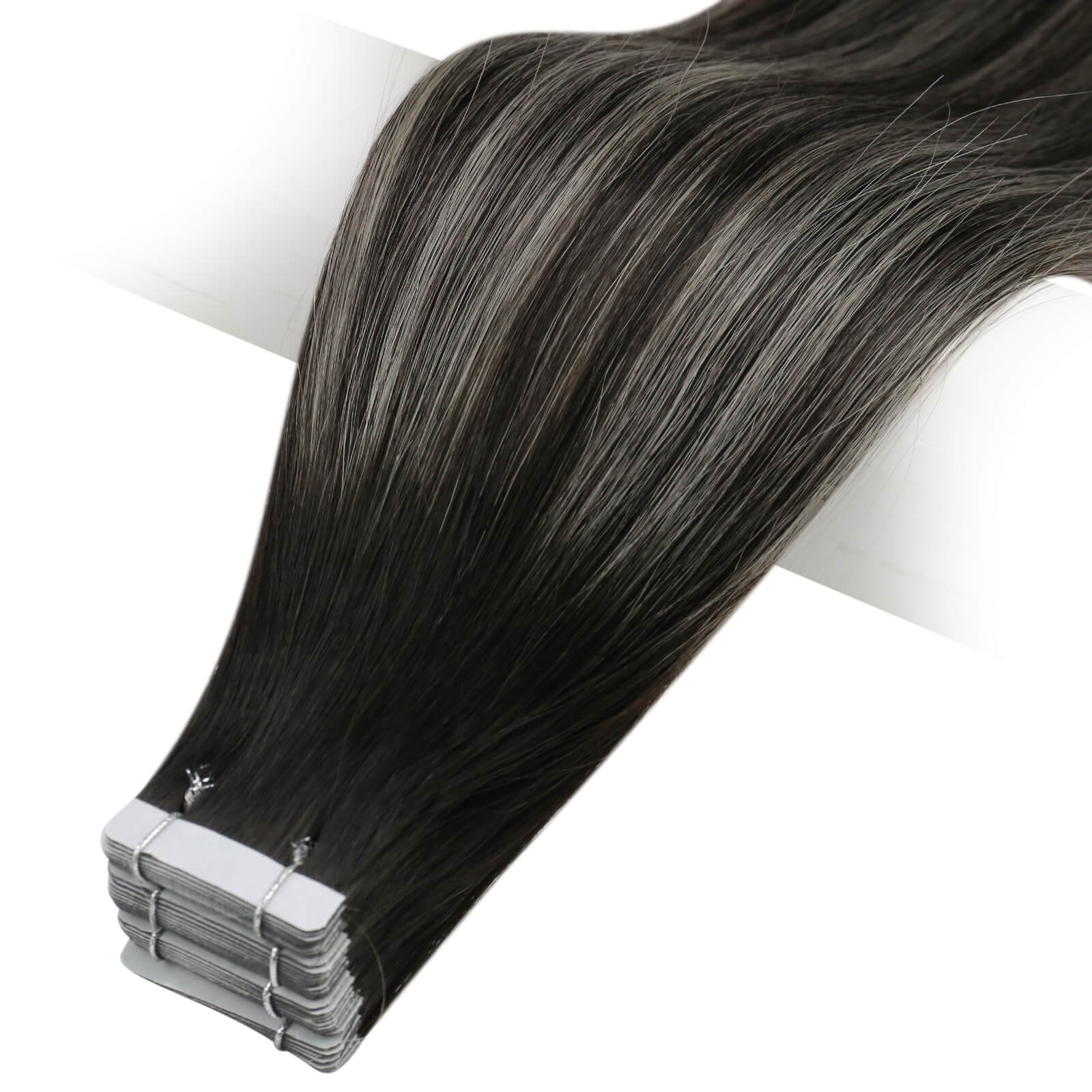 Tape in Hair Extensions Balayage Black With Silver 