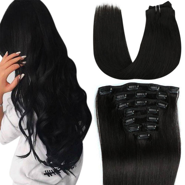 clip ins  hair extensions jet black