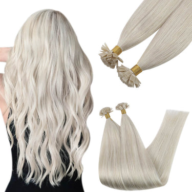 white blonde keratin hair extensions